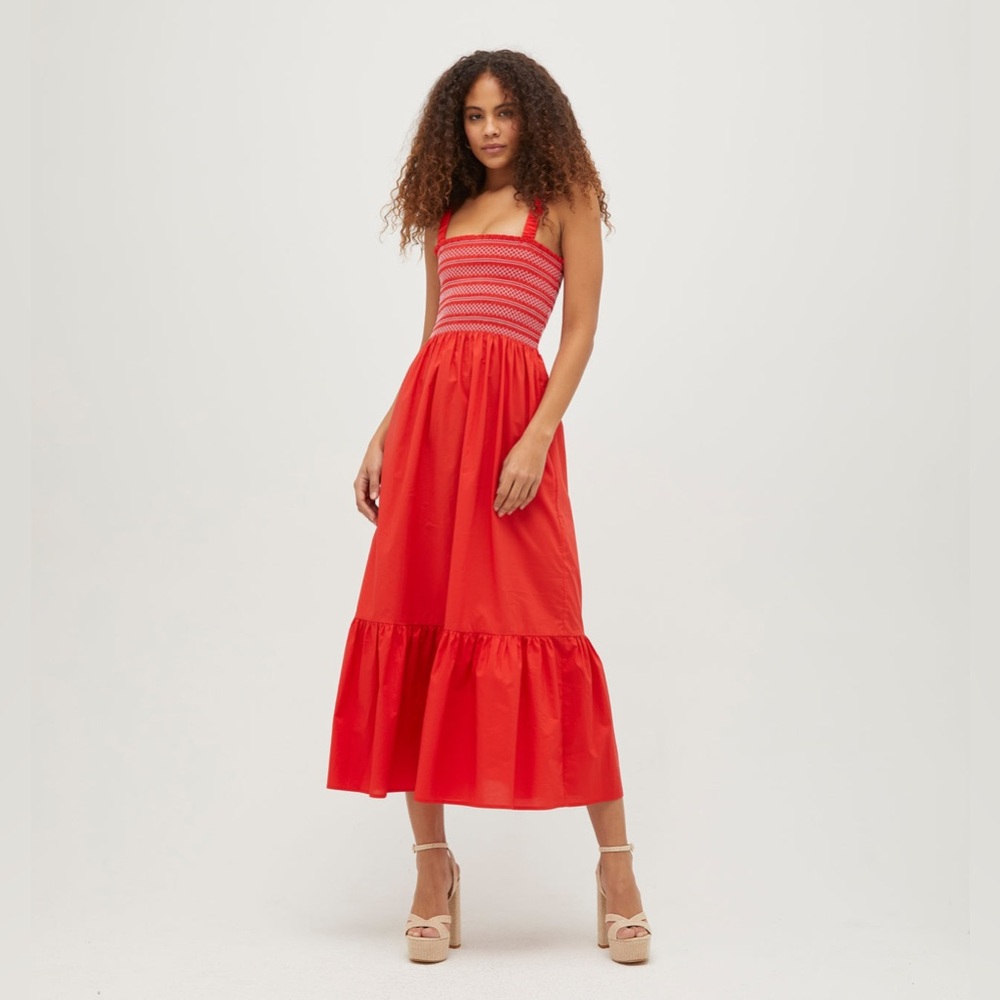 Hill House Red Smocked Midi Dress